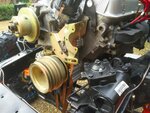 1983 LR LHD Defender 110 V8 rolling frame engine pulley and Bowler steering box.jpg