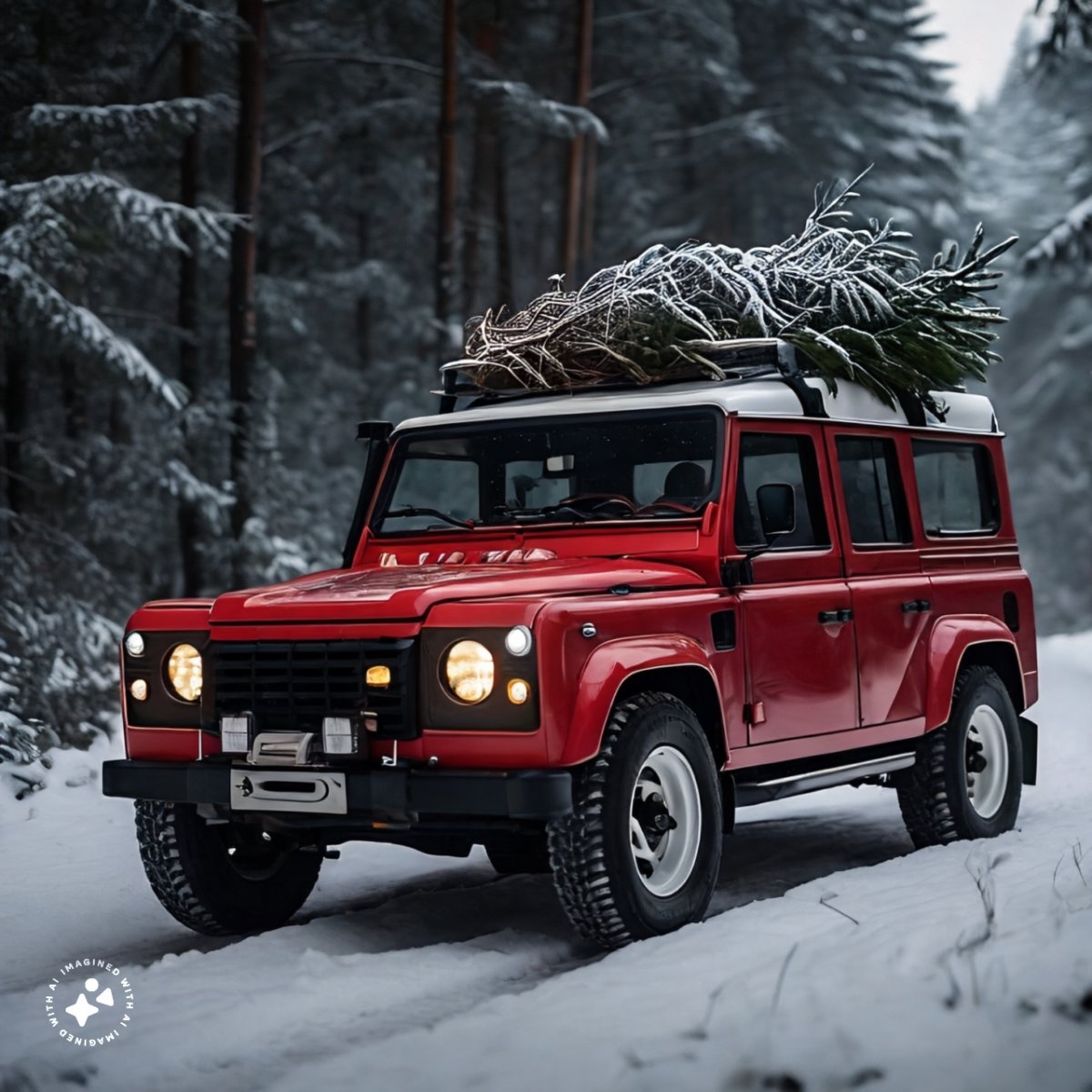 A-classic-Land-Rover-Defender-110,-red-in-color,-with-a-Christmas-tree-strapped-down-to-its-r...jpeg